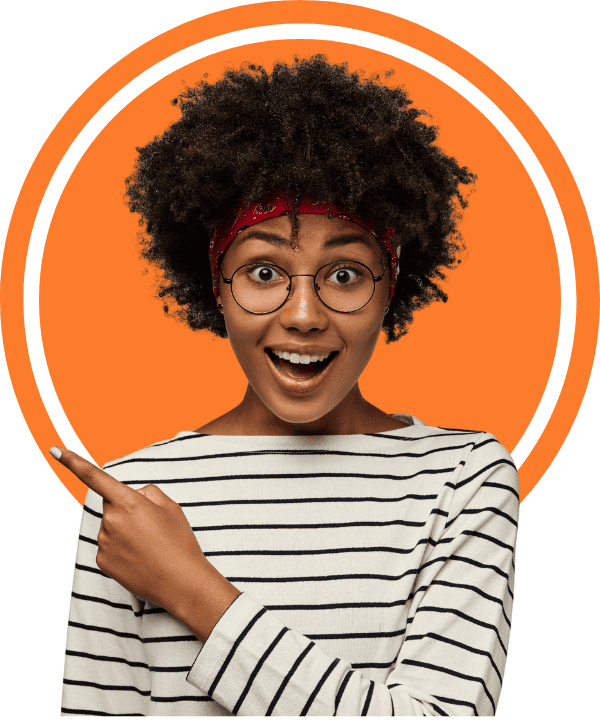 girl excited pointing towards something with the index finger