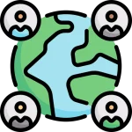 icon for global reach showing a globe highlighting different areas